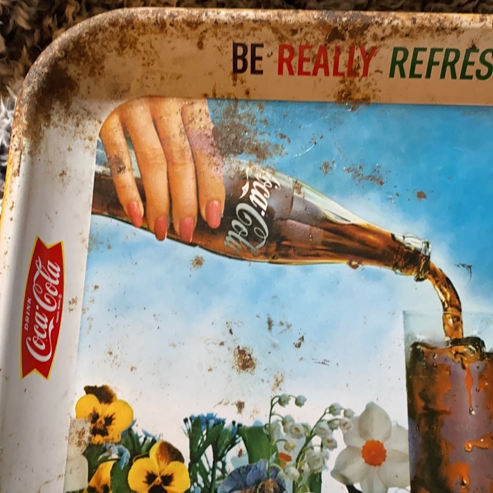 1960S COCA-COLA METAL TRAY BE REALLY REFRESHED BOTTLE SIGN TIN LITHO VTG - Picture 4 of 11